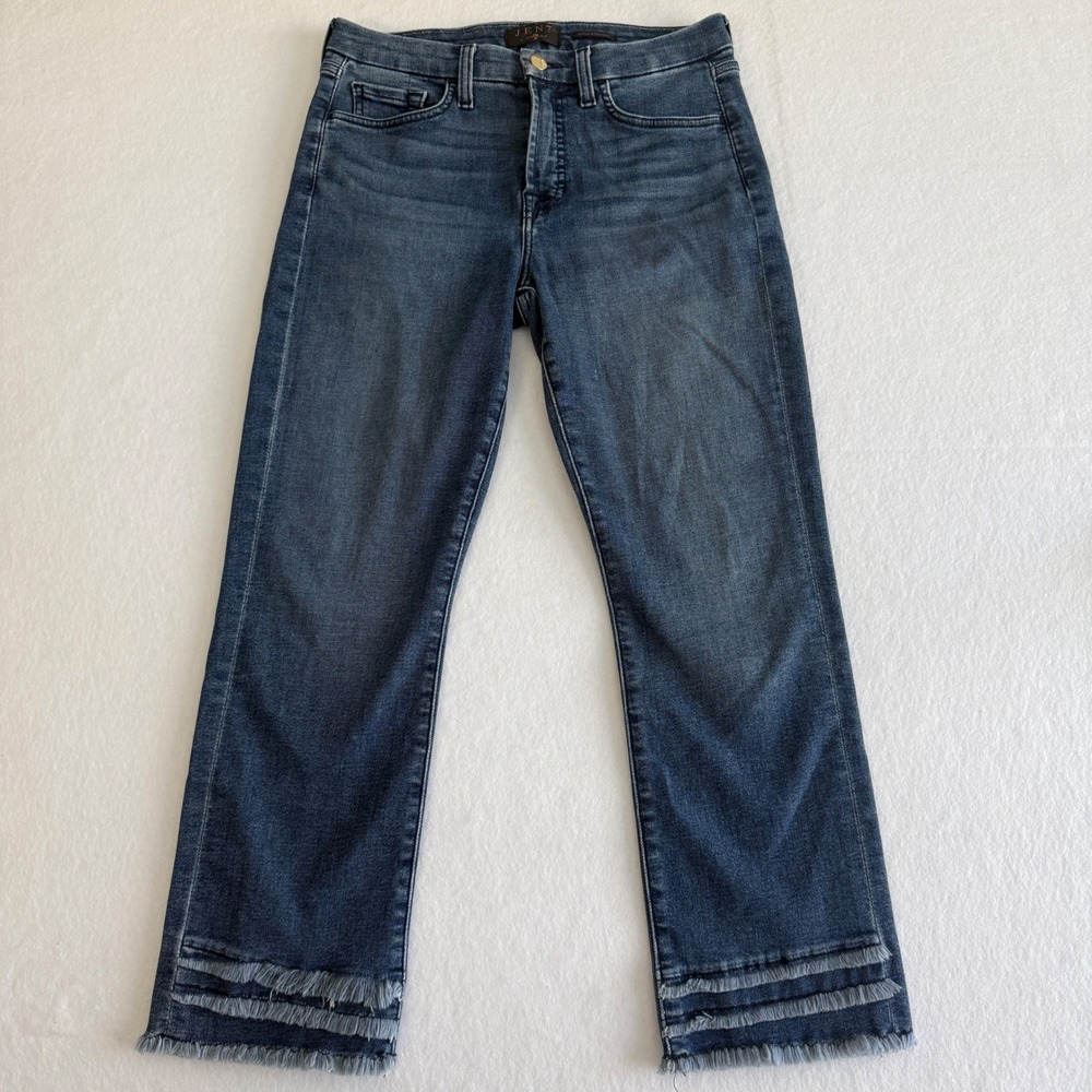Jen7 by 7 For All Mankind Ankle Straight Jeans Women 6 Blue Fringe Hem